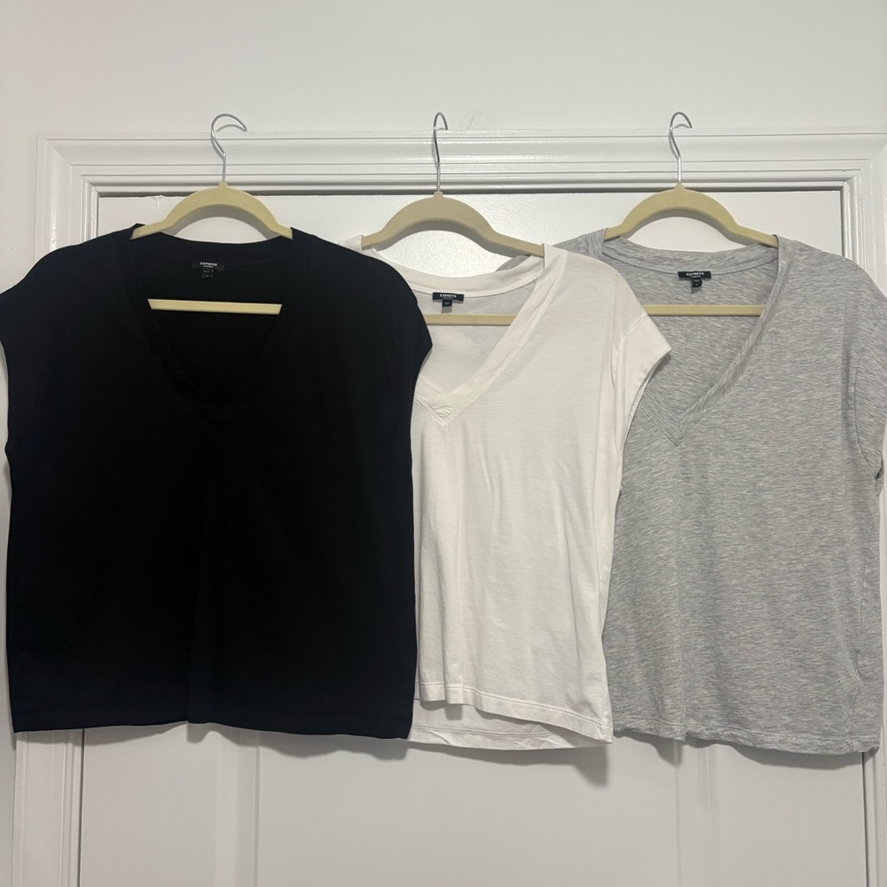 THREE Express Skimming Cotton V-Neck Short Sleeve Tees- sz small